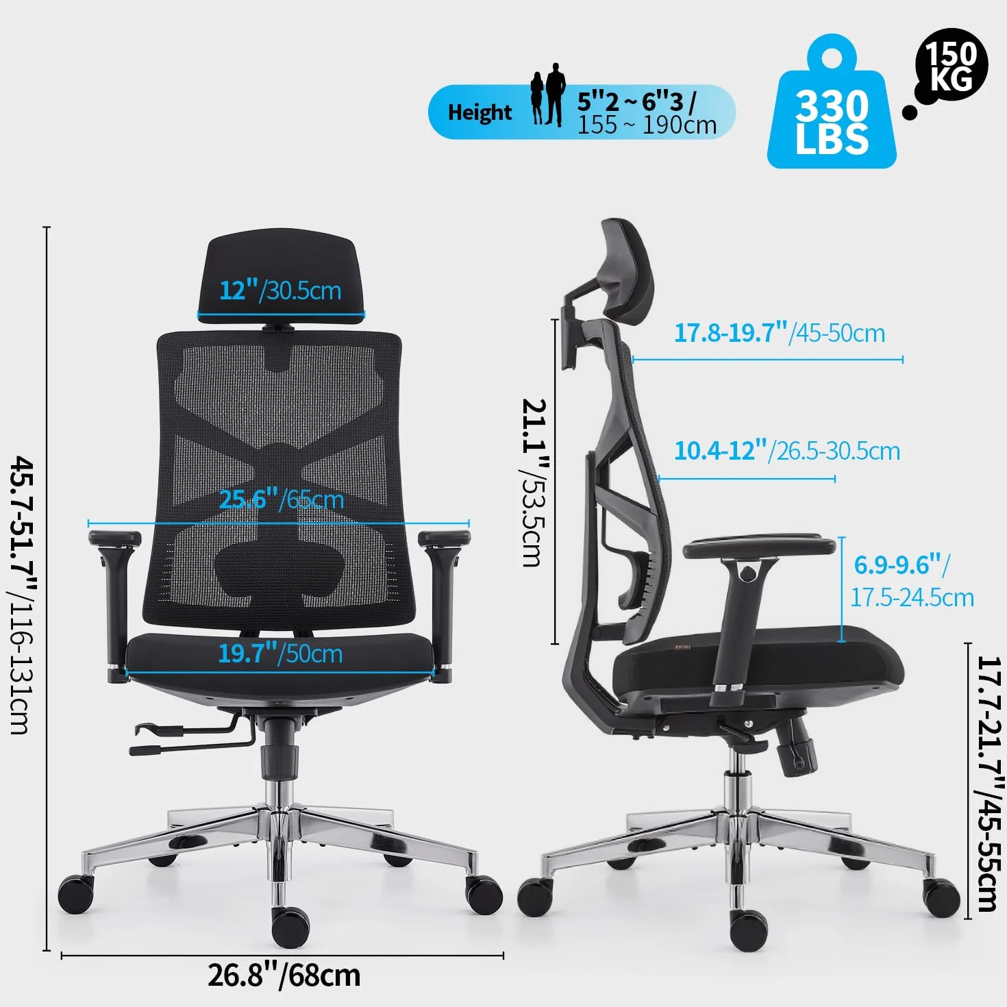 Silla de Oficina Ergonómica con Respaldo Adaptativo, Reposabrazos 4D, Soporte Lumbar, Negro