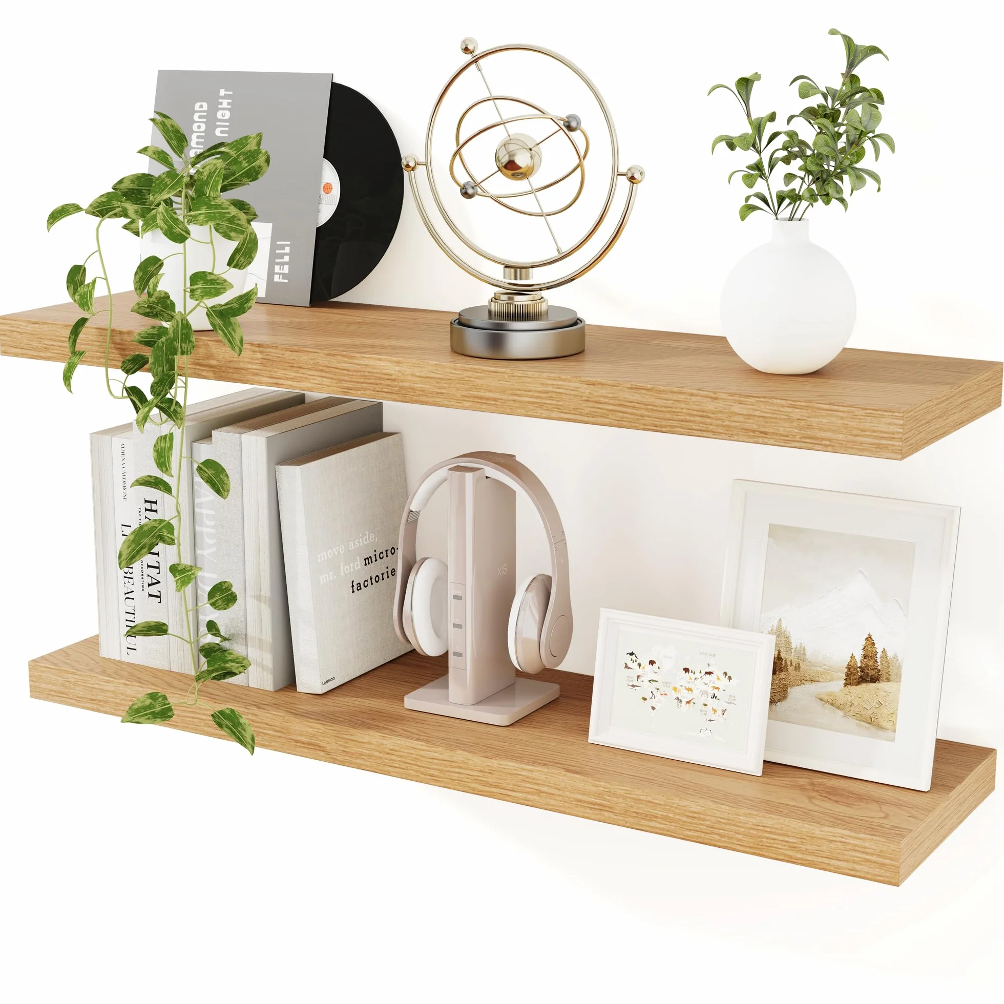 Estantes flotantes para pared, juego de 2 estantes flotantes de 90 cm de largo, estantes de pared de madera rústica grandes de 36 pulgadas con soportes invisibles para libros, sala de estar
