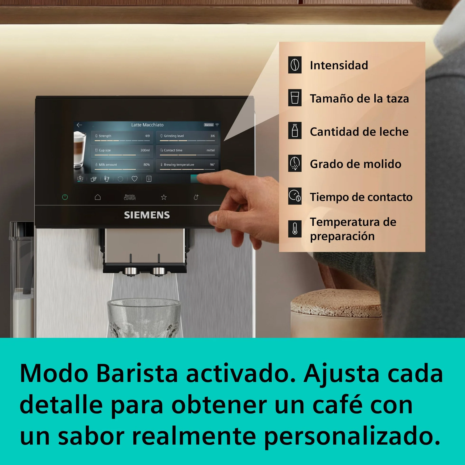 SIEMENS, cafetera superautomática, EQ900 iAroma, sabores personalizados, molienda precisa, pantalla grande para uso intuitivo, dos depósitos para granos diferentes, inox, TQ927E03