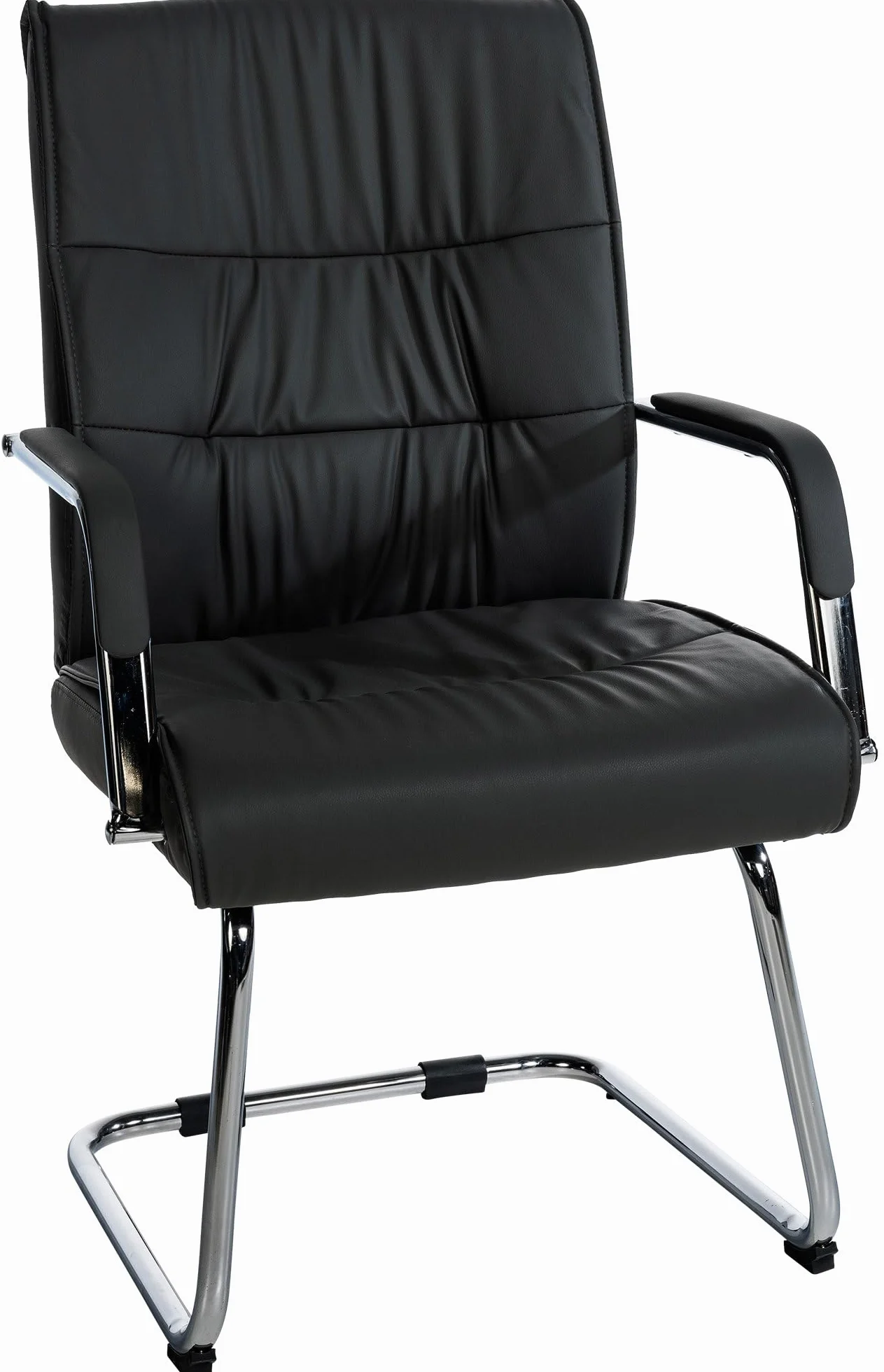 Silla Estilo Cantilever Sievert Tapizada en Cuero Sintético, Silla de Conferencias con Reposabrazos, Silla de Oficina Sin Ruedas, Negro