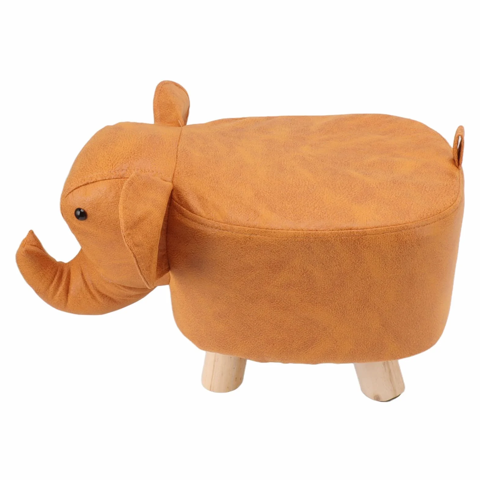 Taburete Tapizado Forma de Elefante Antideslizante para Guardería Dormitorio Sala de Juegos Naranja