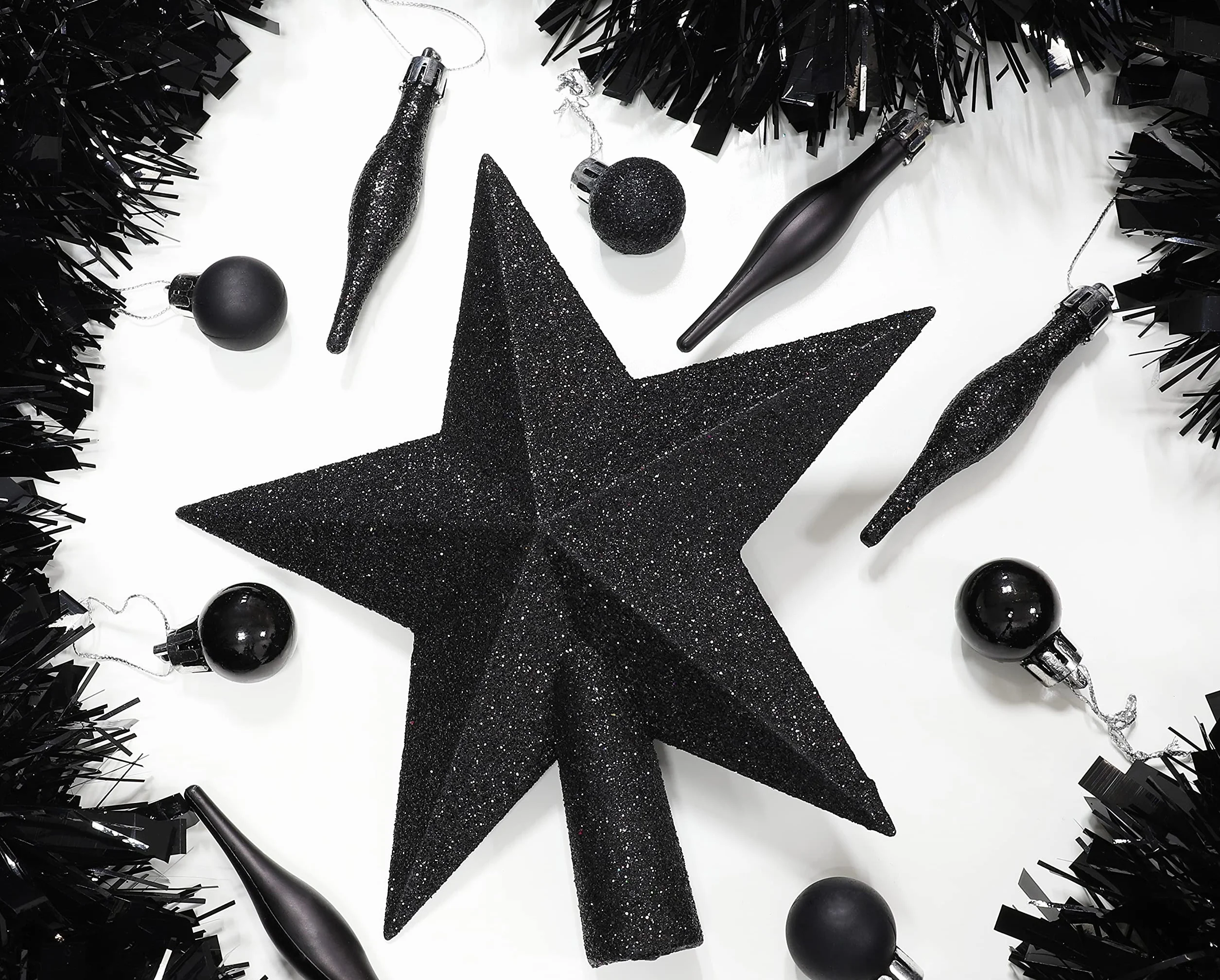 Christmas Concepts 20cm Glitter Tree Topper Czarny Adorno Punta Árbol Navidad