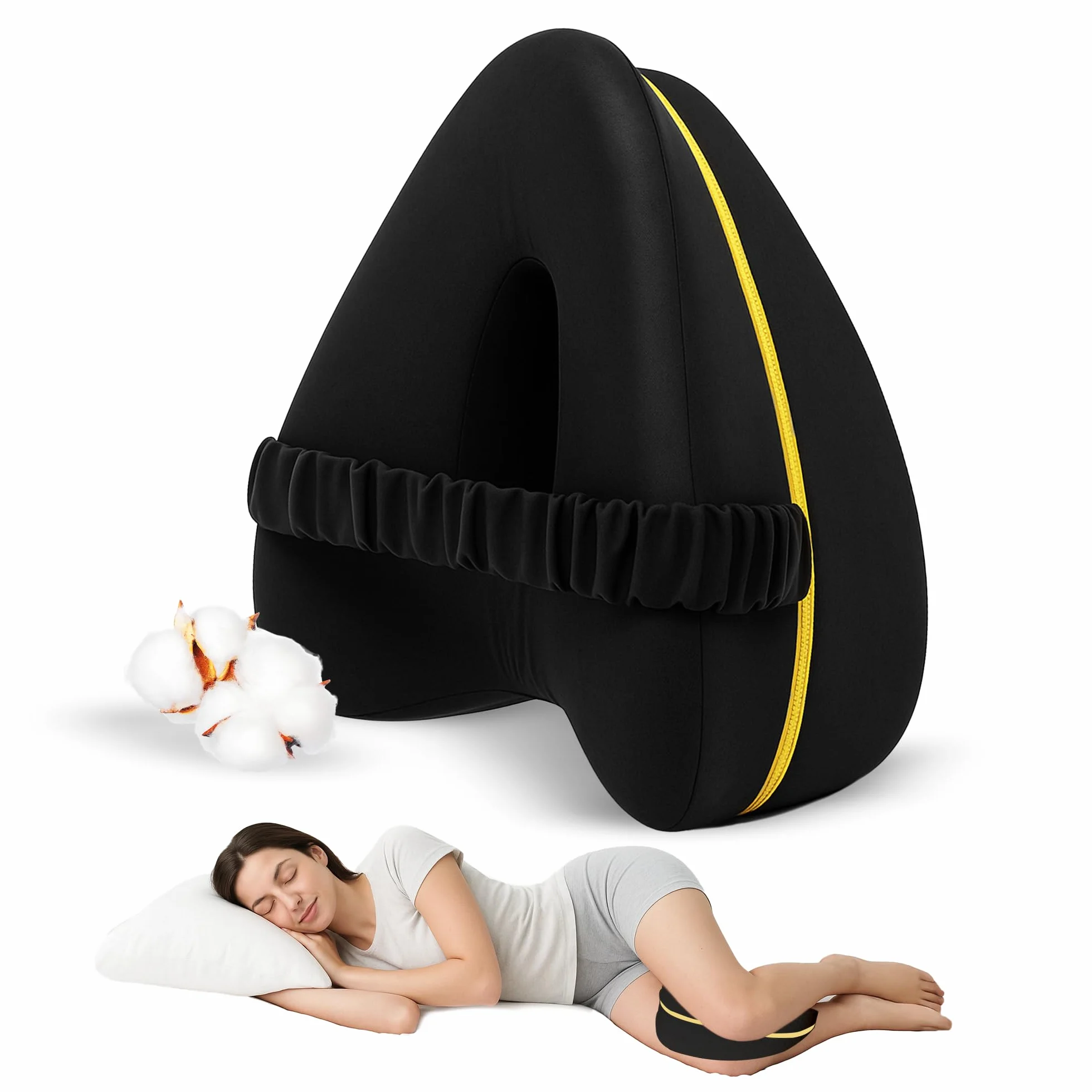 VASSL Almohada Piernas Dormir - Cojin para Dormir Entre Las Piernas con Espuma de Memoria - Soporte para el Tobillo y la Rodilla - Almohadilla para Dormir de Lado.