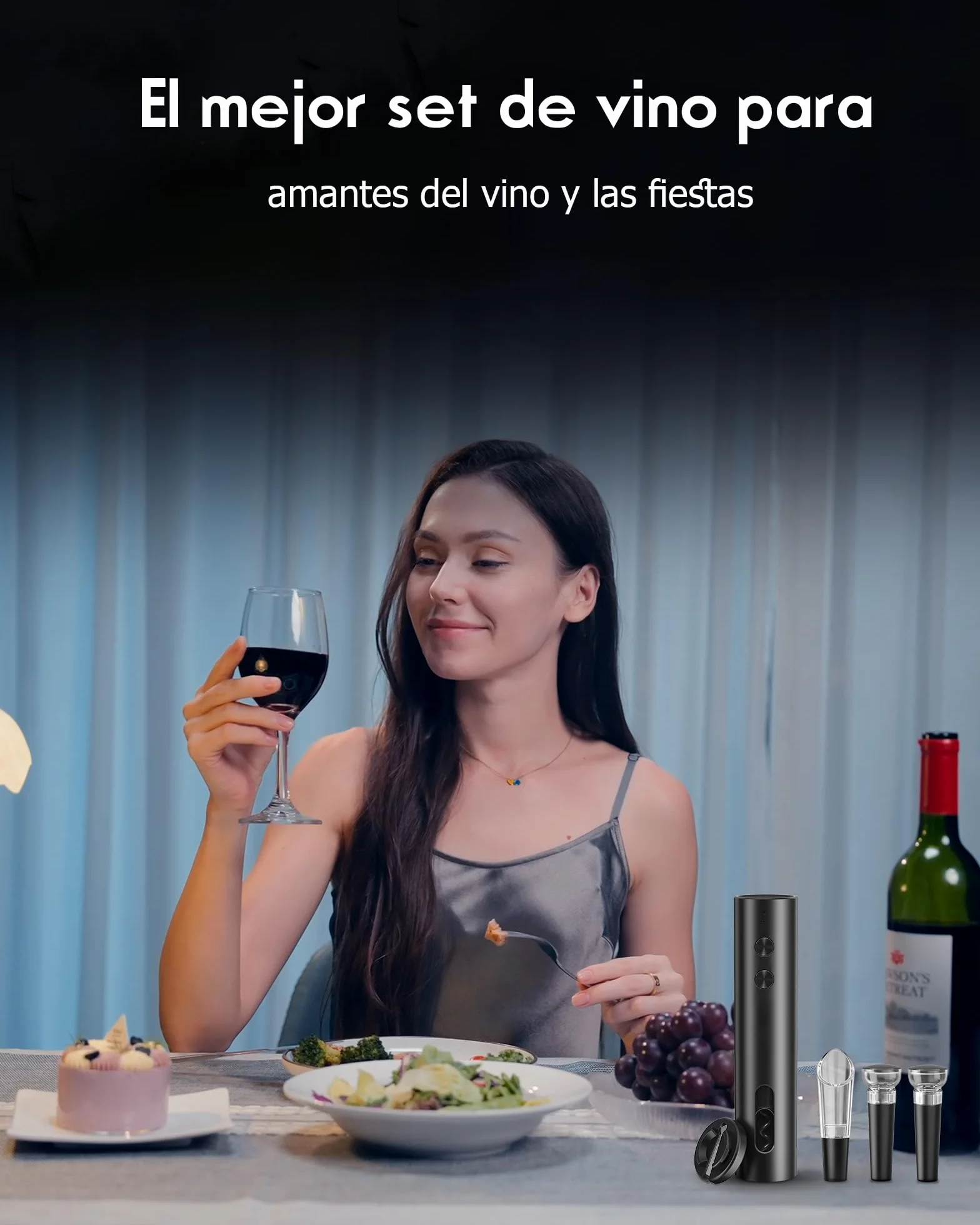 ZOYIDOUX Sacacorchos eléctrico Recargable – Abridor de Vino eléctrico Juego con Cortador de Papel y 2 Tapón de vacío y Vertedor USB, Regalo para Amantes del Vino