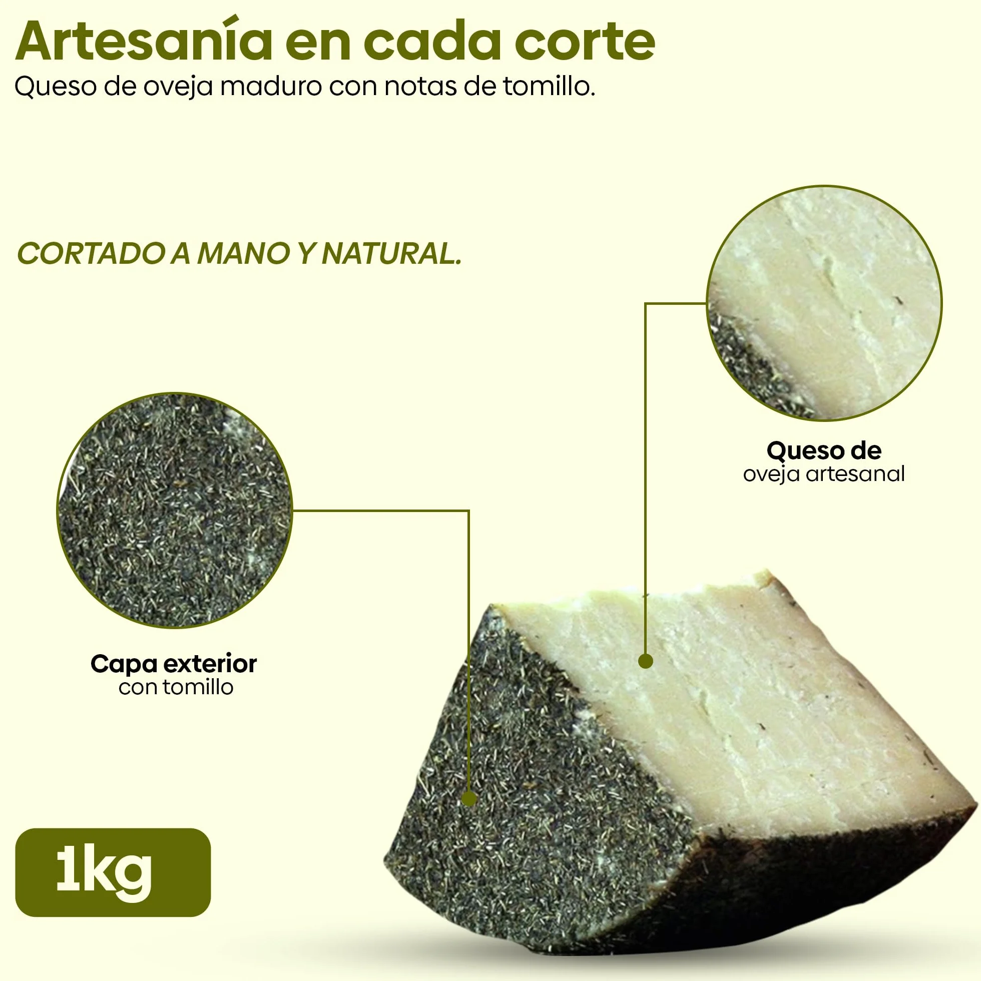 QUESOS LA ALDEA Queso Artesano de Oveja Curado con Tomillo 1kg Gourmet