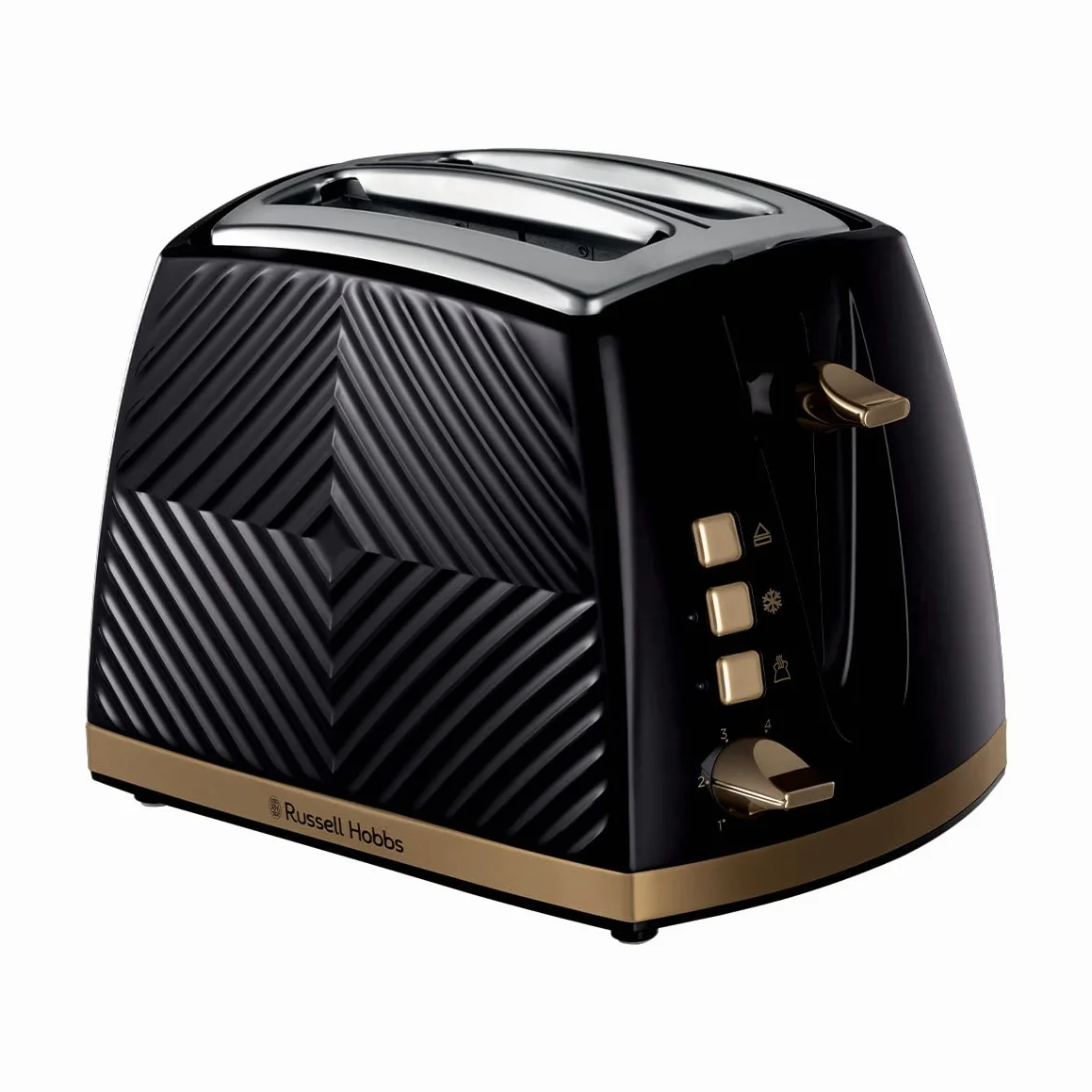 Russell Hobbs 26390 - tostador de 2 rebanadas, tostador de pan táctil con diseño 3D con ajustes congelados, cancelación y recalentamiento, 850 vatios, color negro