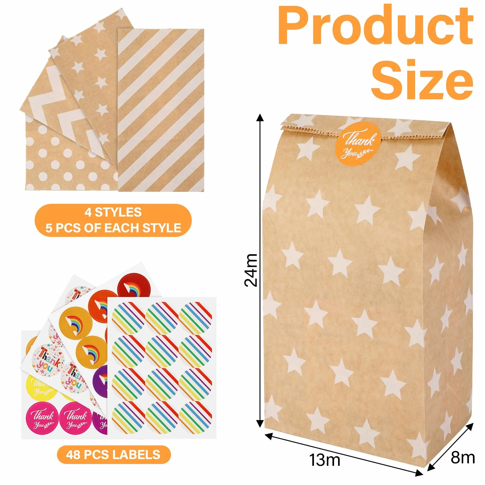 20 bolsas de regalo de papel kraft con 48 pegatinas para cumpleaños infantiles, Navidad y regalos de fiesta, bolsas papel regalo, bolsa de chuches para cumpleaños