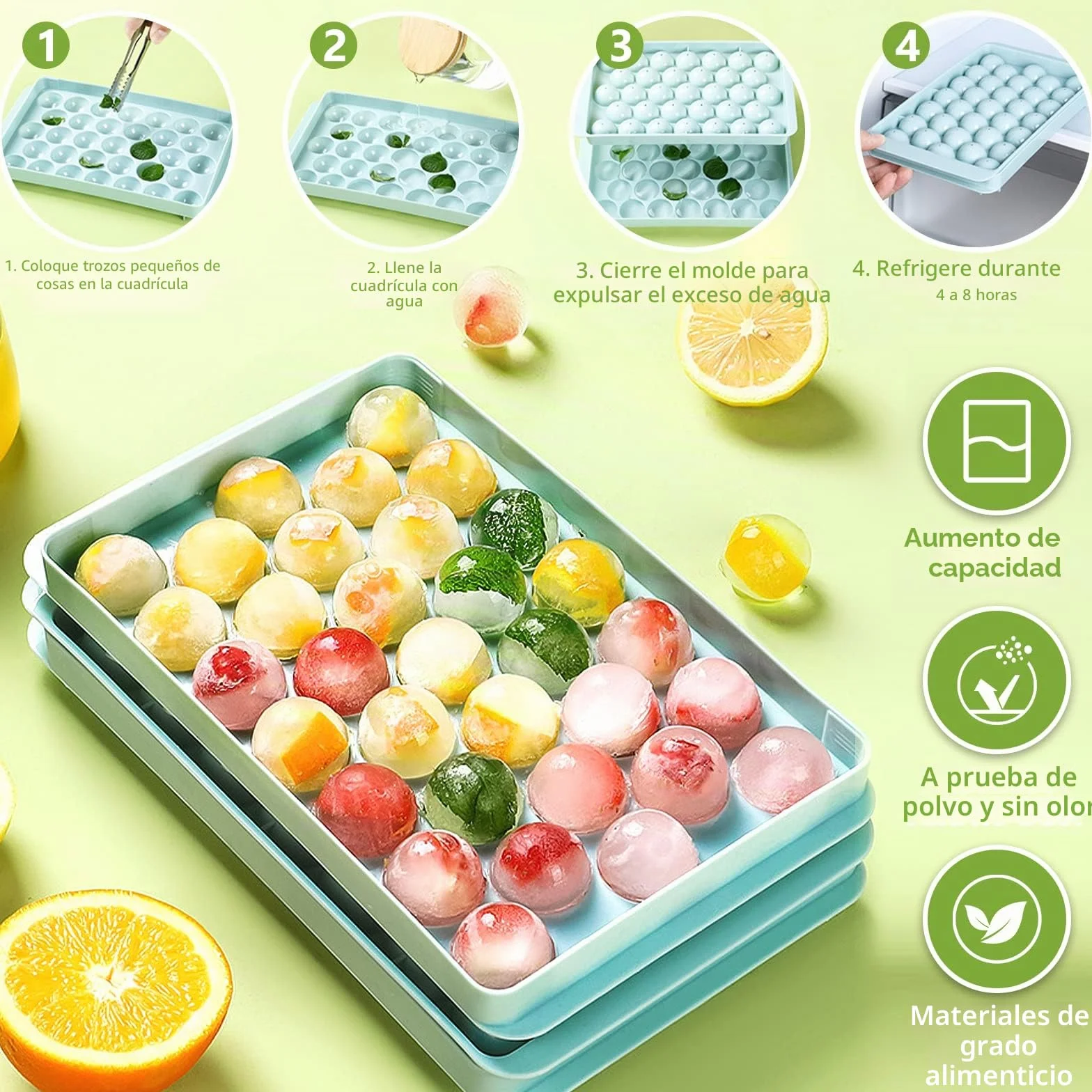 FAMKEEP Bandeja de Cubitos de Hielo 6 Piezas con Tapa, Molde Redondo para Hielo para Congelador Whisky Cócteles