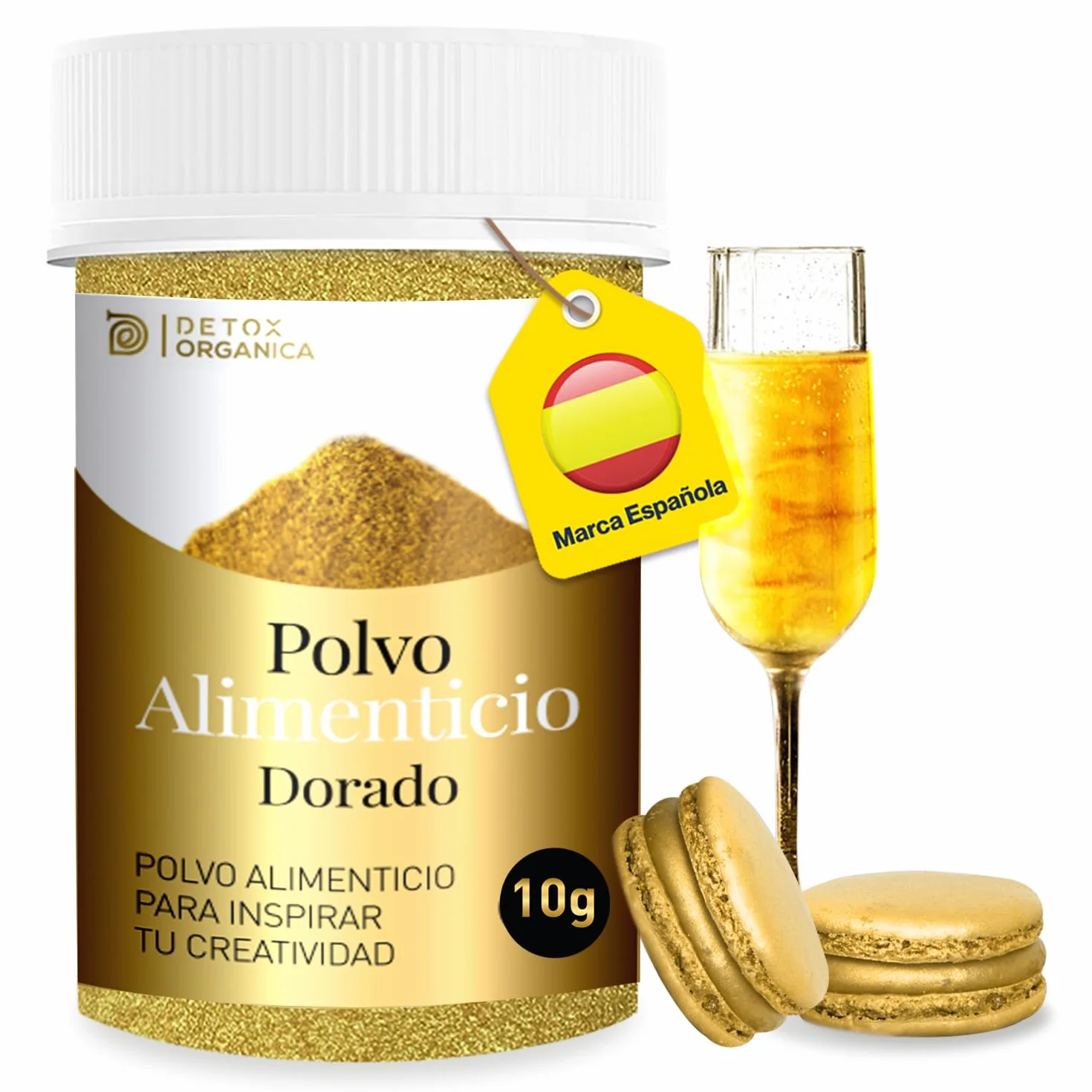 Detox Organica Polvo Oro Comestible Repostería 10g Dorado para Decorar Tartas Bebidas Edible Glitter Sin Gluten Vegano