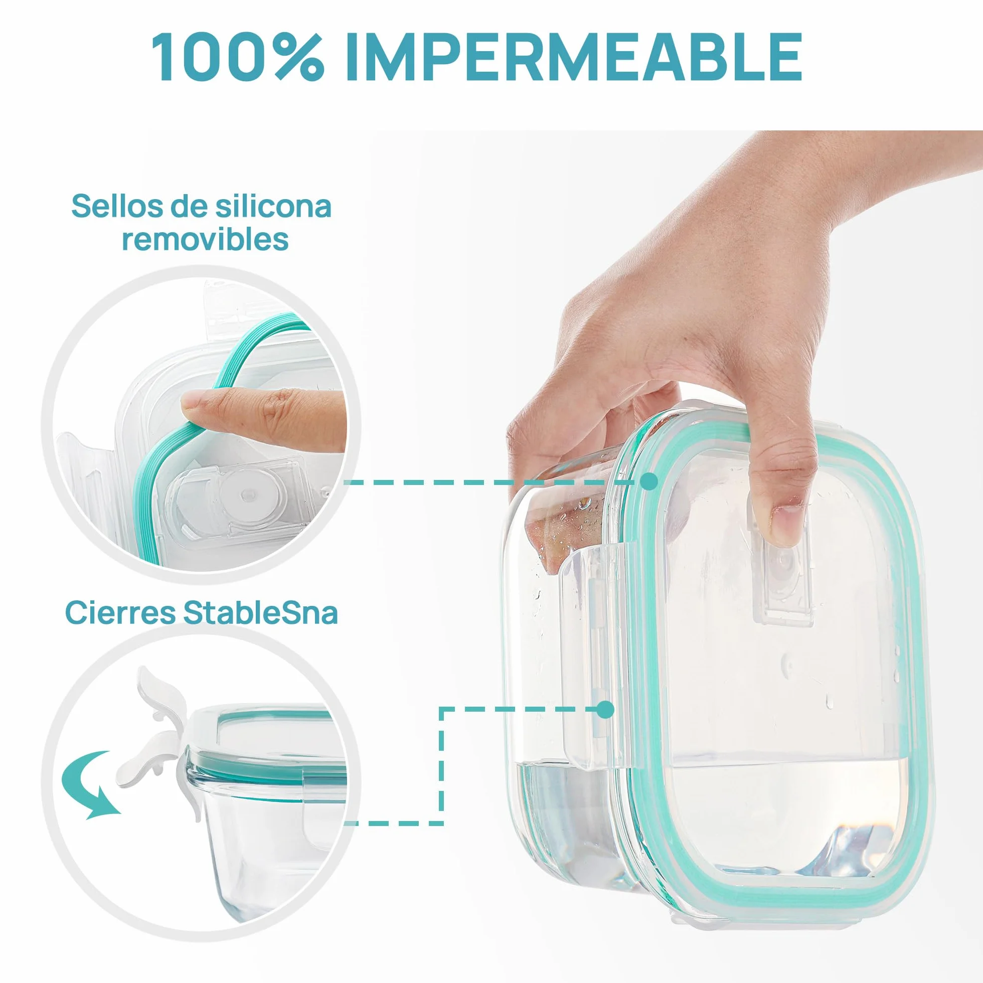 Vtopmart Set de 8 Recipientes de Cristal para Alimentos, Herméticos, Apto Lavavajillas y Microondas