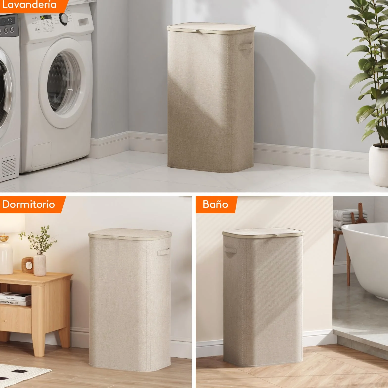 Lifewit Cesto Ropa Sucia, Cesta Ropa Plegable con Bolsa Extraíble y Asa, Cubo Ropa Sucia con Tapa, Laundry Basket para Dormitorio, Baño, Lavandería, Dormitorio, 105 L, Beige