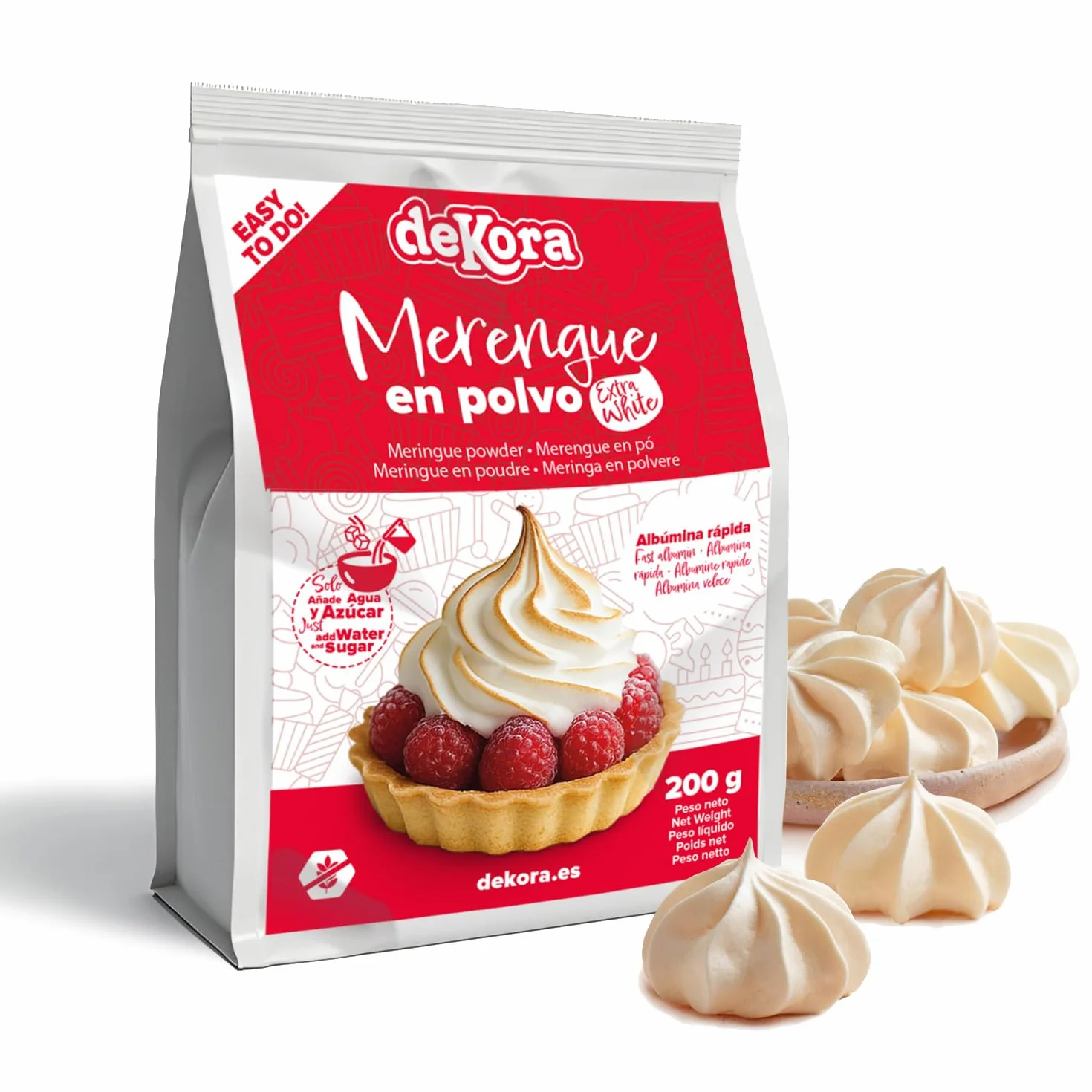 Merengue en Polvo 200 g Extra White para Tartas y Cupcakes, Albúmina Sin Gluten Sin Lactosa