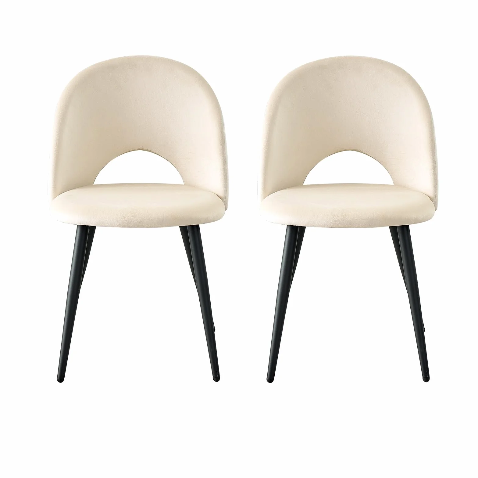 GrandCA HOME Pack de 2 Sillas de Comedor Modernas, Tapizadas en Terciopelo Holandés Suave al Tacto con Patas de Metal, Ideales para Comedores, Salas de Estar y Dormitorios - Beige