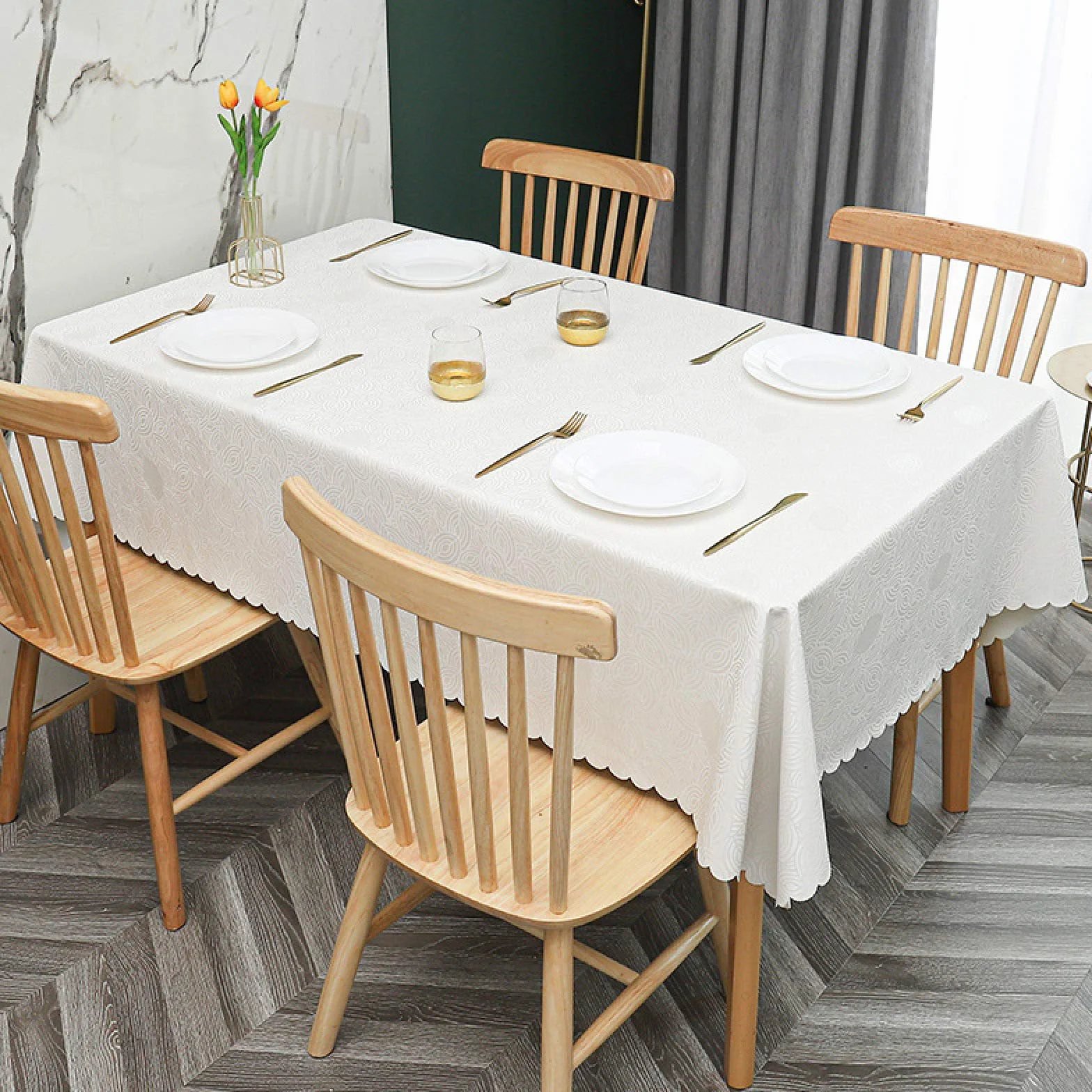 Manteles Mesa Antimanchas Impermeable PVC Anti Caliente Nórdico o para Cocina Comedor White C 140 × 180cm