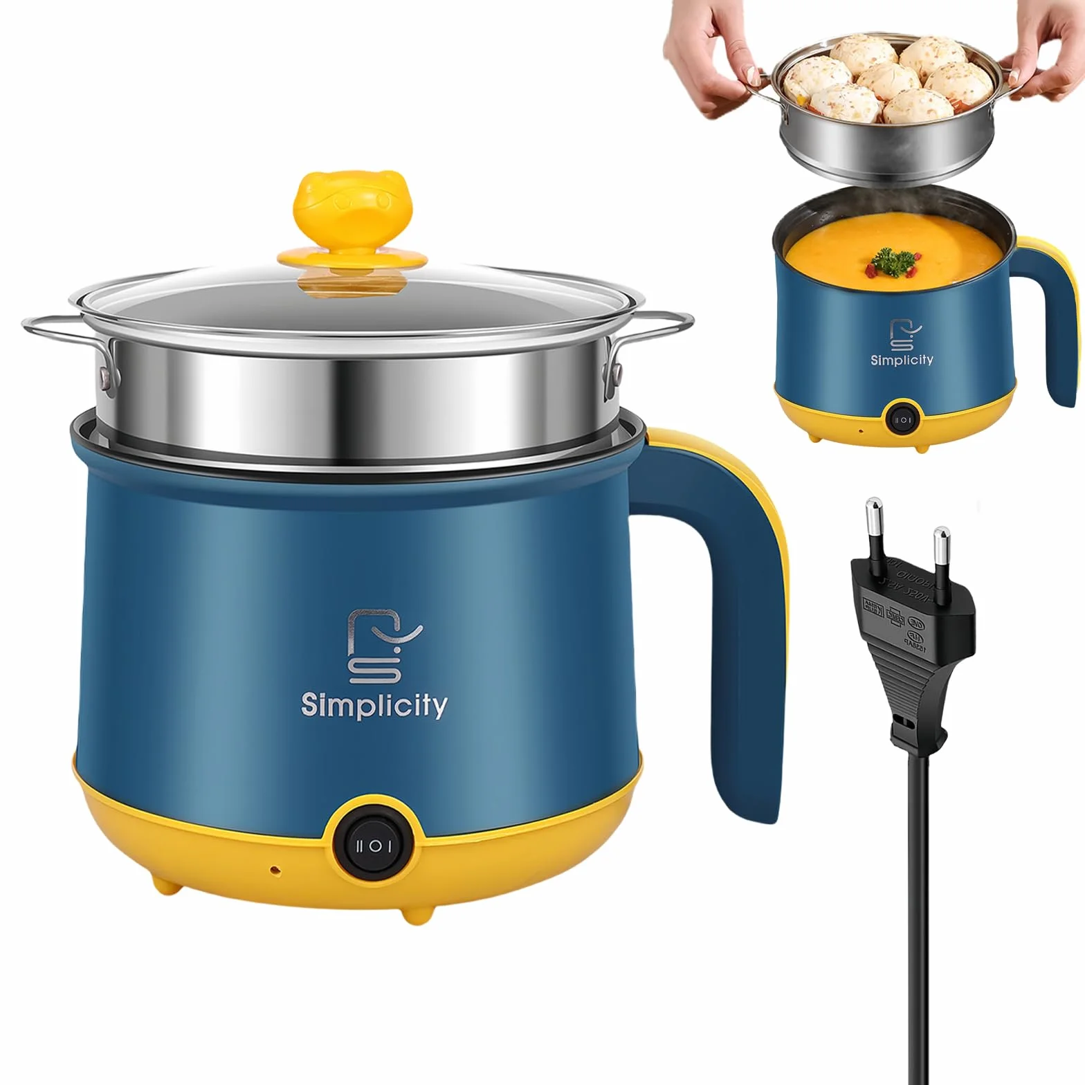 Olla caliente eléctrica 1.8 L con vapor, mini multicocina antiadherente portátil para ramen