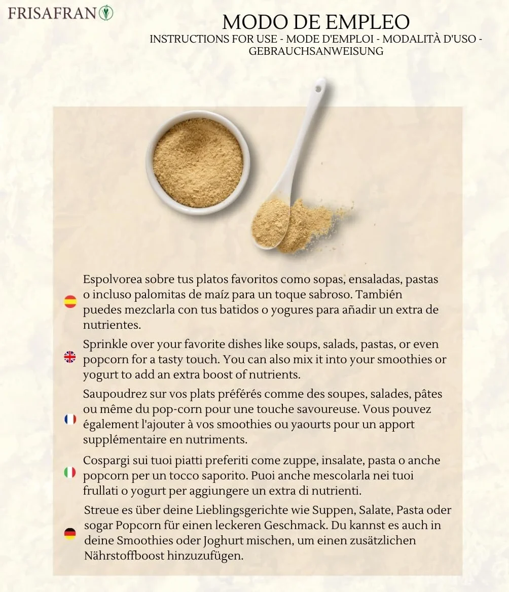 Frisafran Levadura Nutricional 100g con B12 y Vitamina B Proteínas Vitaminas Sin Gluten